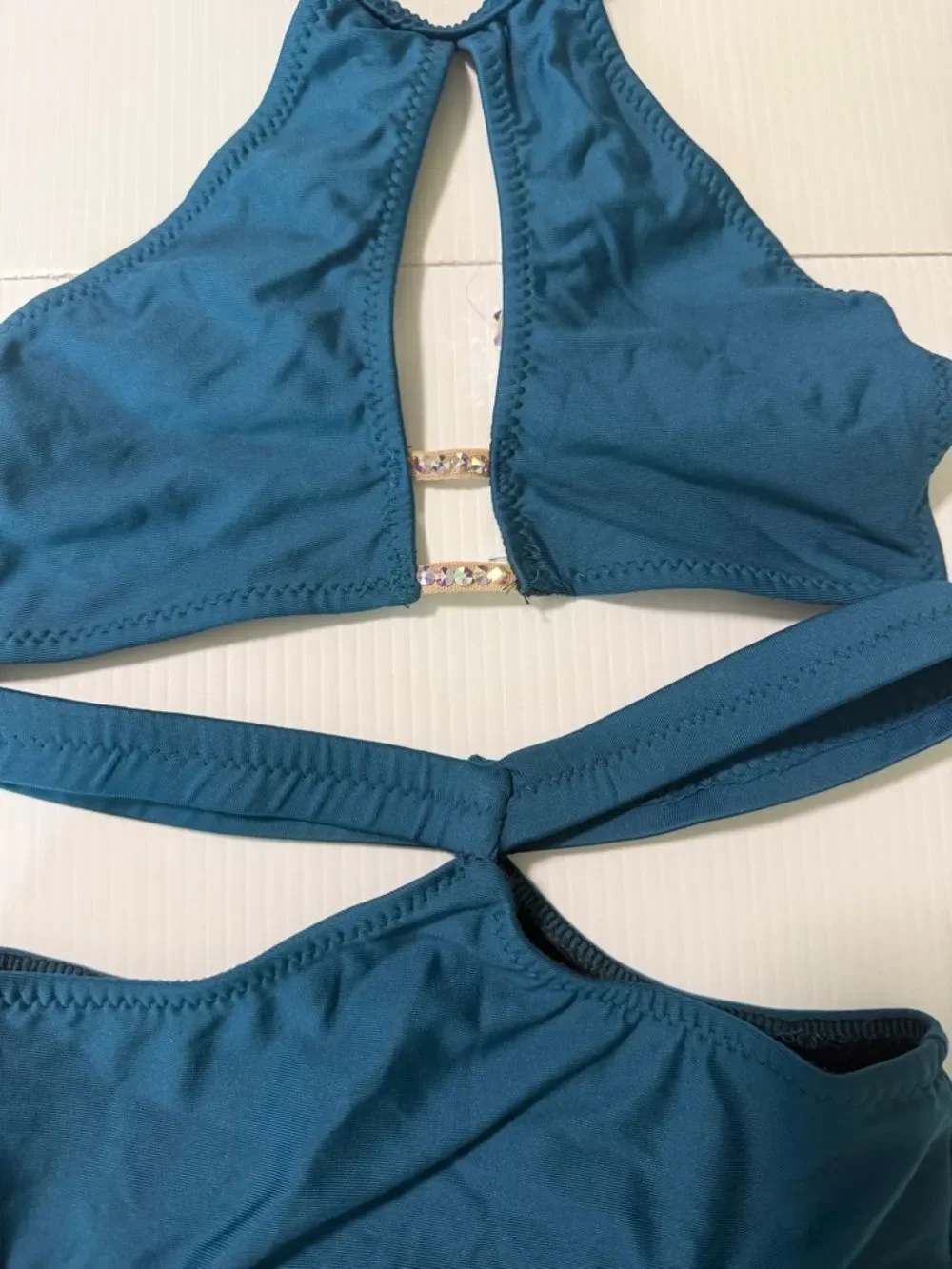 Custom made dance costume blue bling 2 piece style LC-large child